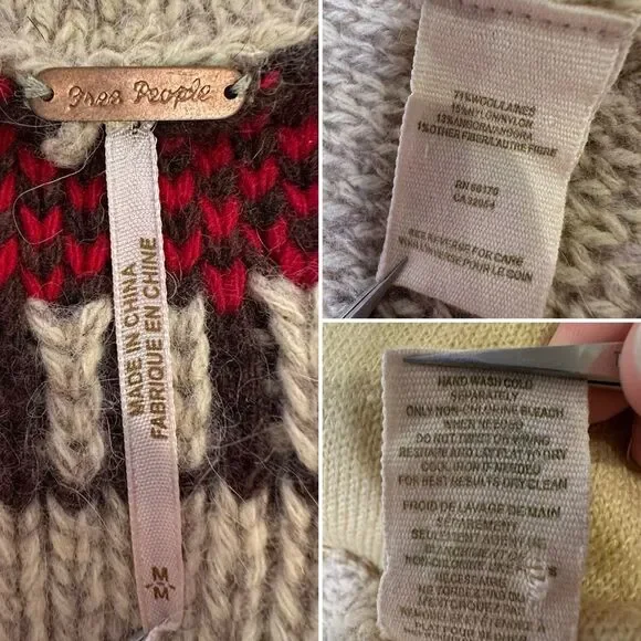 Free People Fitted Boho Hooded Knit Cardigan Sweater Chunky Wool Blend Cozy Sz M - Picture 5 of 10